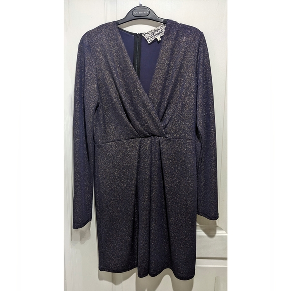 Pink Martini | Long Sleeve Wrap Front Dress in Aubergine Shimmer - Picture 1 of 7